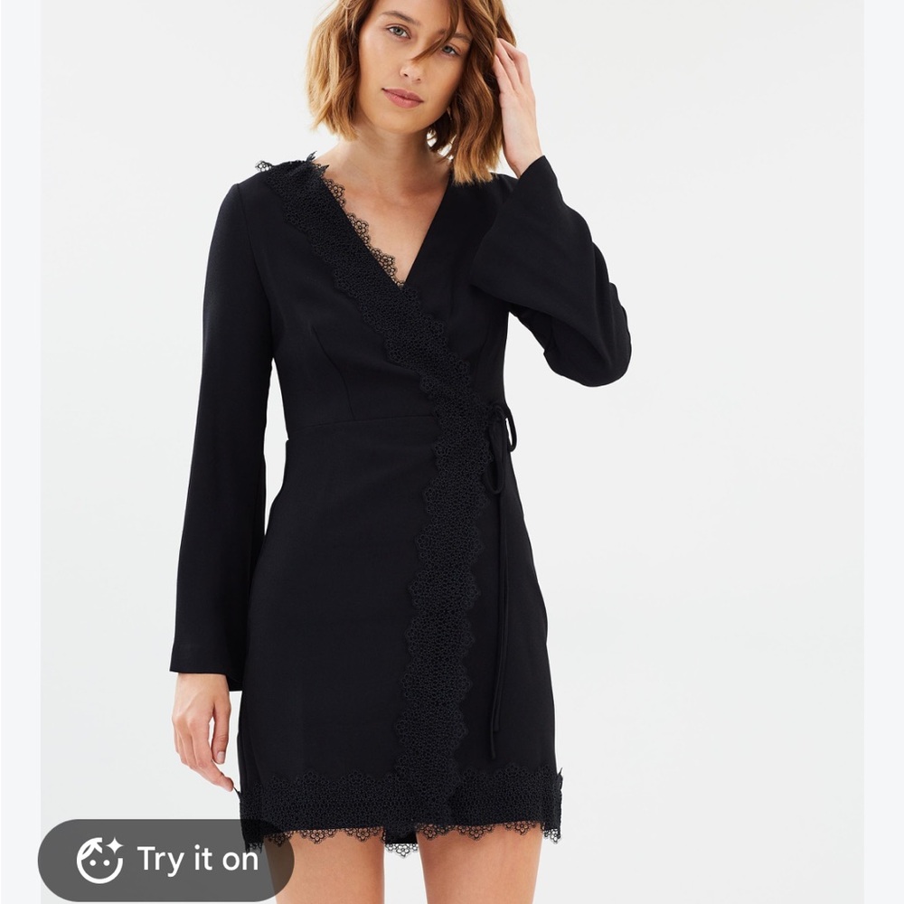 Mango Lace Detail Black Wrap Dress XS/2